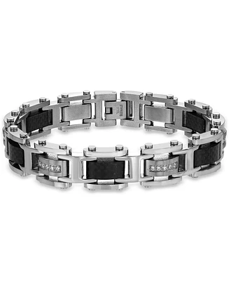 Blackjack Men's Cubic Zirconia & Carbon Fiber Square Link Bracelet