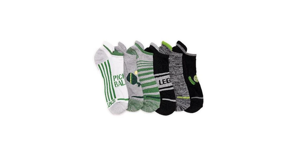 Muk Luks Men's 6 Pack Pickleball Ankle Socks, Black/Green, One Size