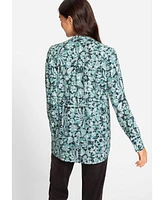 Olsen Women's Long Sleeve Abstract Floral Tunic Blouse