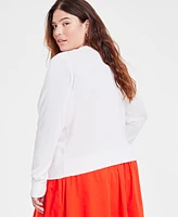 On 34th Trendy Plus Size Pointelle-Trim Cardigan, Created for Macy's