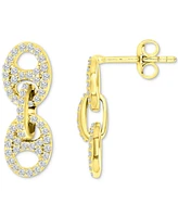 Cubic Zirconia Pave Mariner Link Drop Earrings in 14k Gold-Plated Sterling Silver