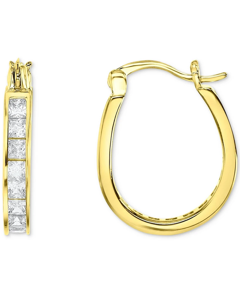 Cubic Zirconia Princess Small Oval Hoop Earrings in 14k Gold-Plated Sterling Silver