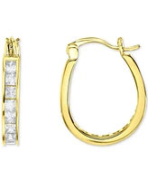 Cubic Zirconia Princess Small Oval Hoop Earrings in 14k Gold-Plated Sterling Silver