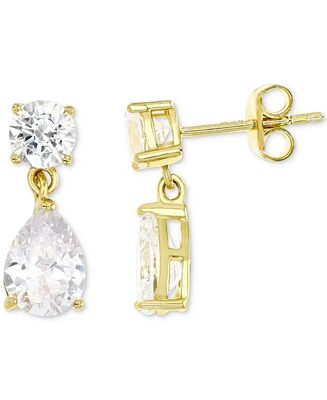 Cubic Zirconia Round & Pear Drop Earrings in 14k Gold-Plated Sterling Silver