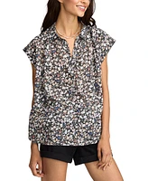 Lucky Brand Women's Cotton Floral Collared Popover Blouse