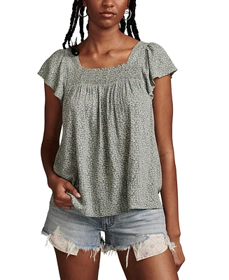 Lucky Brand Women's Smocked Square-Neck Flutter-Sleeve Top