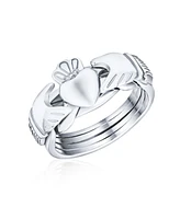 Bling Jewelry Irish Celtic Trinity Hands Crown Heart Friendship Claddagh Puzzle Ring For Women .925 Sterling Silver