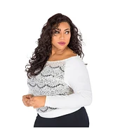 Women's Plus Curvy-Fit Lace Ponte Pullover Neck Tops