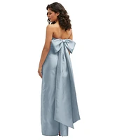 Strapless Draped Bodice Column Dress with Oversized Bow