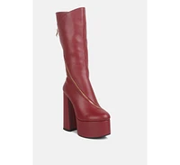 tzar faux leather high heeled platform calf boots