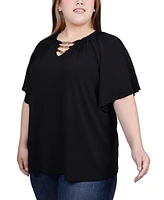 Ny Collection Plus Size Raglan Sleeve Top with Chain Details