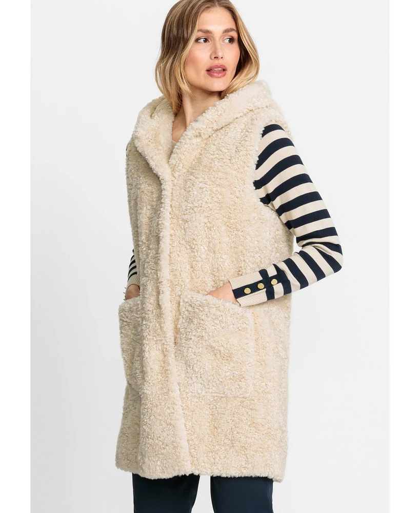 Olsen Long Line Teddy Vest with Hood