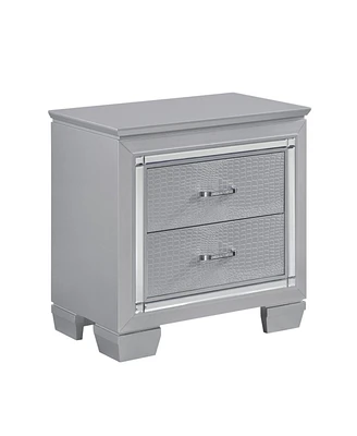 Simplie Fun Glamorous Silver Finish 1Pc Nightstand 2X Dovetail Drawers Faux Alligator Embossed Fronts Bedroom Furniture