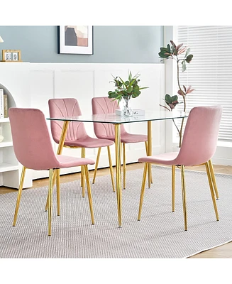 Simplie Fun Set of 4 Pink Dining Chairs with Gold Metal Legs