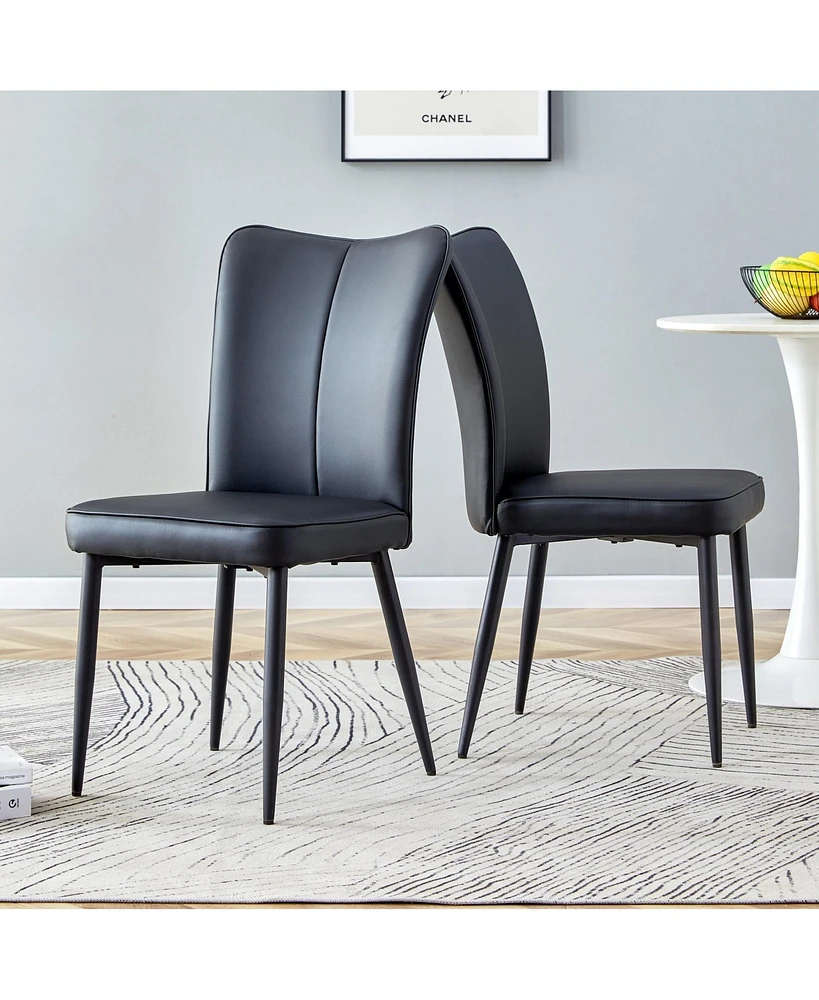 Modern minimalist dining chairs, black Pu leather curved backrest and seat cushions, black metal chair legs, suitable for restaurants, bedrooms, and l