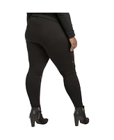 Women's Plus Curvy-Fit Lace Inset Pull-On Ponte Legging