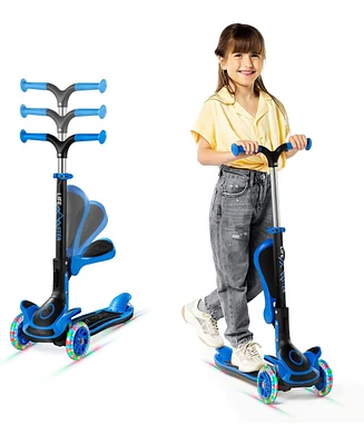 Kids Scooter - Foldable Seat Led Wheel Lights Illuminate When Rolling Children and Toddler 3 Kick Adjustable Handlebar