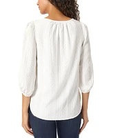 Jones New York Petite Eyelet-Embroidered Tie-Neck Tunic Top