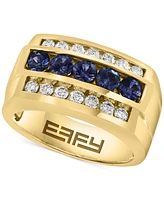 Effy Men's Sapphire (5/8 ct. t.w.) & White Sapphire (1-3/8 ct. t.w.) Three Row Ring in 10k Yellow Gold