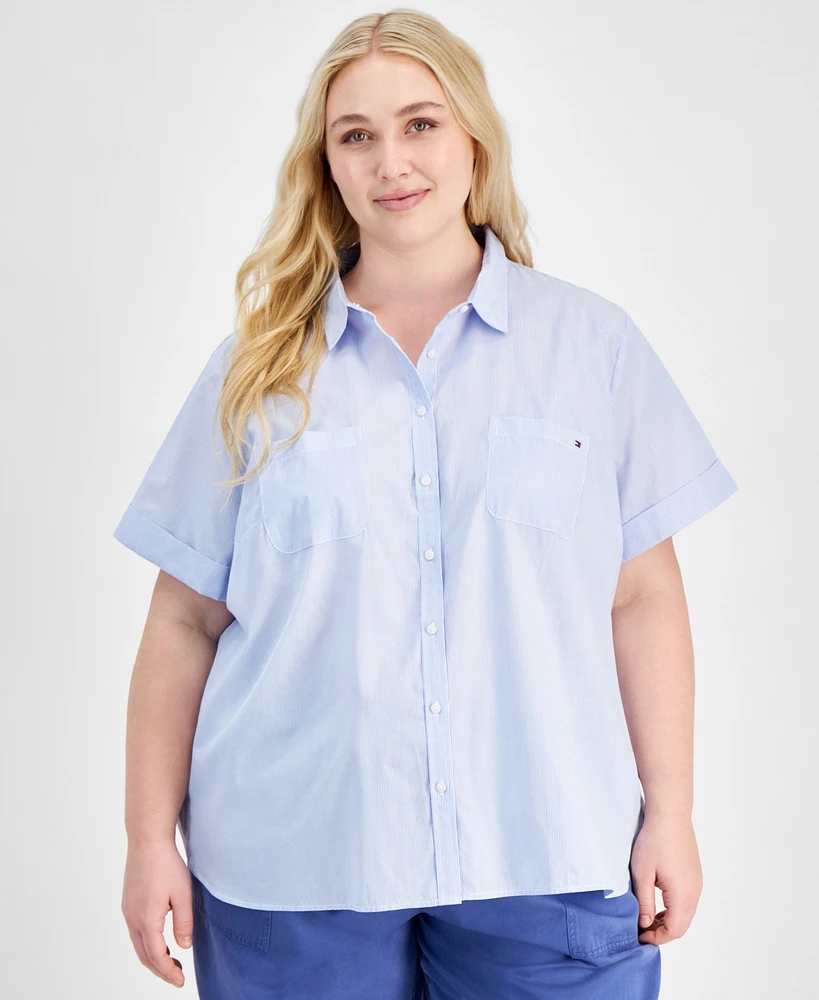 Tommy Hilfiger Plus Cotton Patchwork-Print Camp Shirt