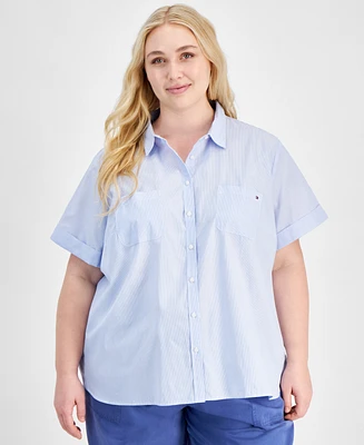Tommy Hilfiger Plus Cotton Patchwork-Print Camp Shirt