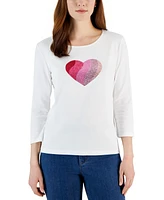 Karen Scott Women's Gem Heart Graphic Pullover Top, Created for Macy's