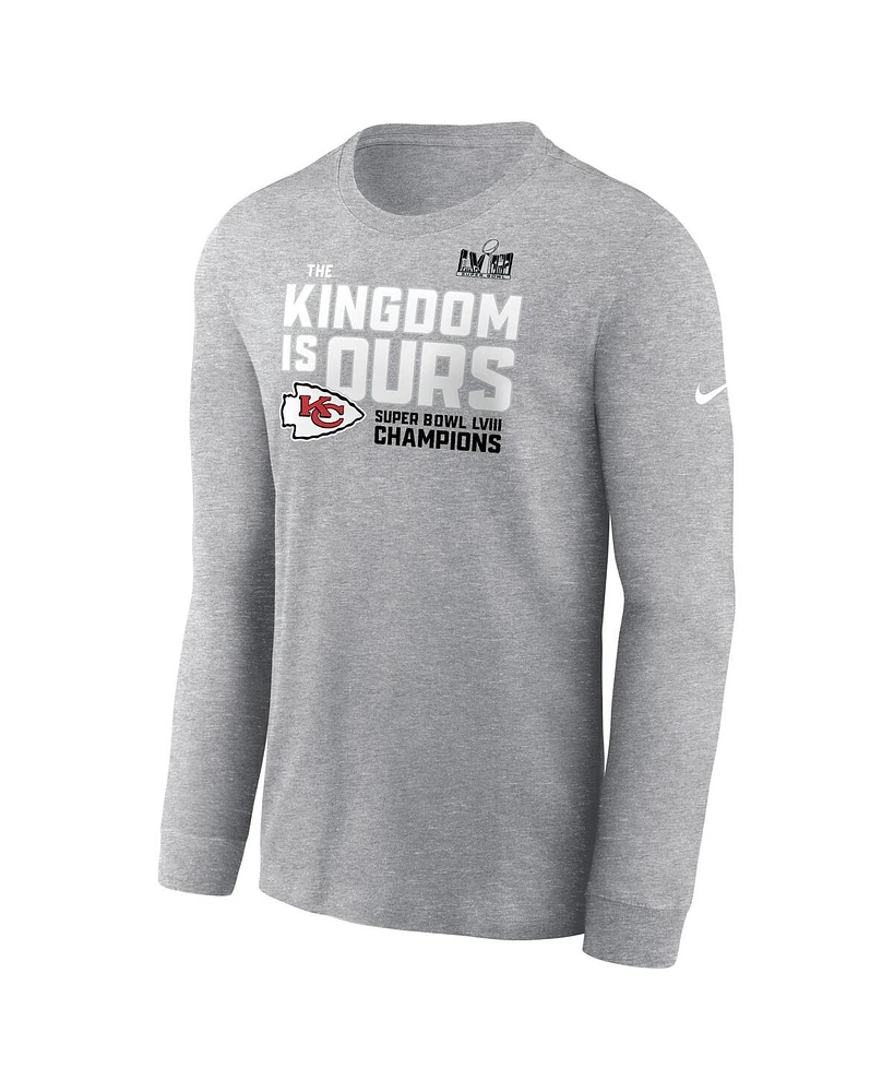 Men's Nike Heather Gray Kansas City Chiefs Super Bowl Lviii Champions Local Fashion Long Sleeve T-shirt