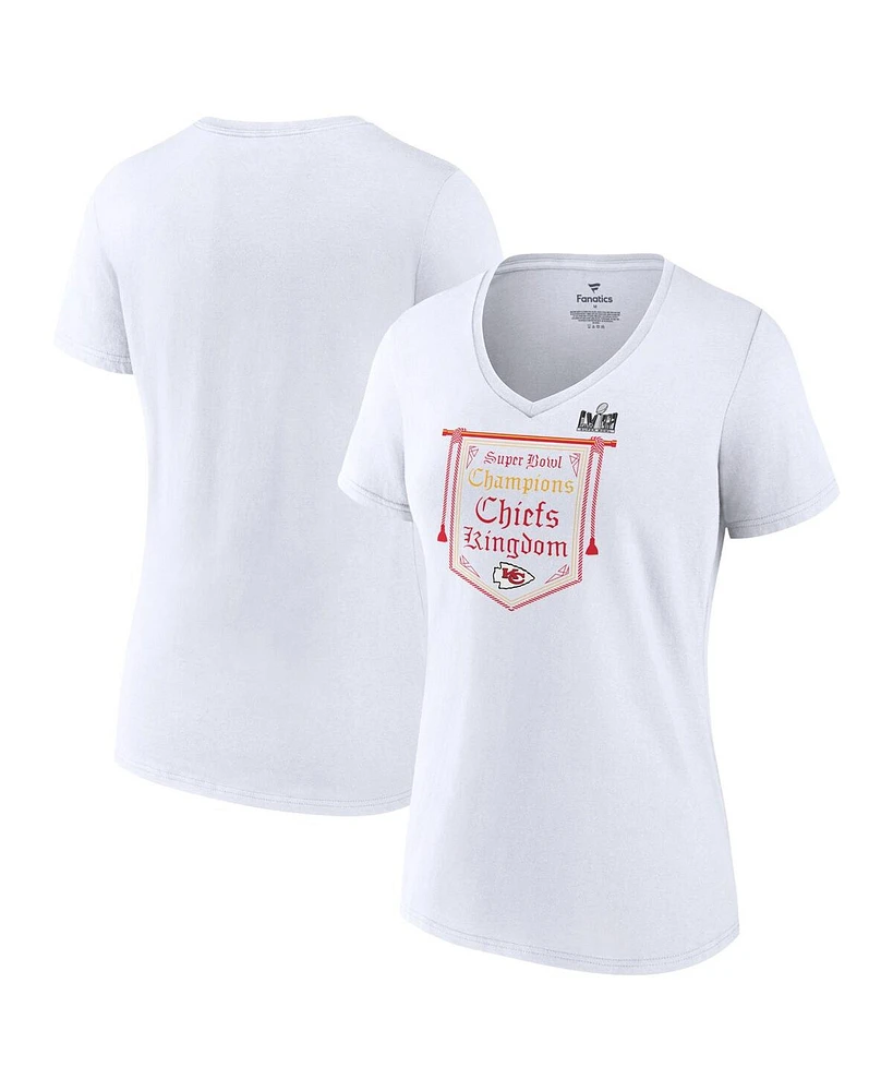 Women's Fanatics White Kansas City Chiefs Super Bowl Lviii Champions On Top V-Neck T-shirt