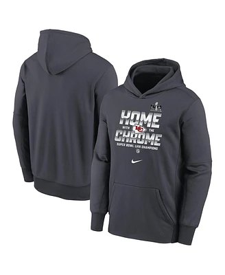 Big Boys Nike Anthracite Kansas City Chiefs Super Bowl Lviii Champions Parade Pullover Hoodie