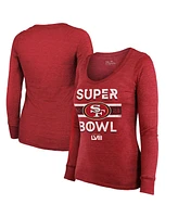 Women's Majestic Threads Scarlet San Francisco 49ers Super Bowl Lviii Make It Happen Tri-Blend Long Sleeve Scoop Neck T-shirt