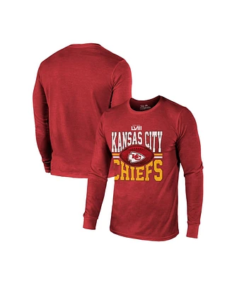 Men's Majestic Threads Red Kansas City Chiefs Super Bowl Lviii Tri-Blend Long Sleeve T-shirt