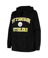 Women's Fanatics Black Pittsburgh Steelers Plus Size Heart and Soul V-Neck Pullover Hoodie