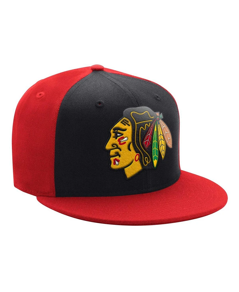 Men's Starter Black, Red Chicago Blackhawks Logo Two-Tone Snapback Hat