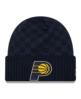 Men's New Era Navy Indiana Pacers 2024 Nba All-Star Game Rally Drive Checkerboard Pattern Cuffed Knit Hat