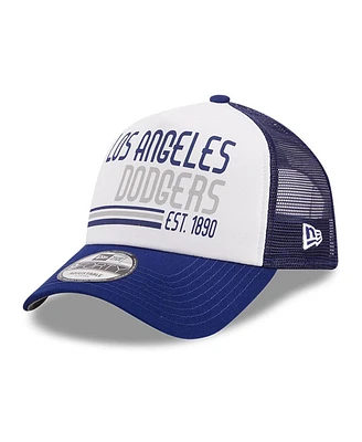 Men's New Era White, Royal Los Angeles Dodgers Stacked A-Frame Trucker 9FORTY Adjustable Hat