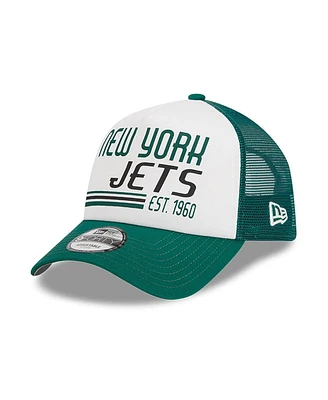 Men's New Era White, Green New York Jets Stacked A-Frame Trucker 9FORTY Adjustable Hat