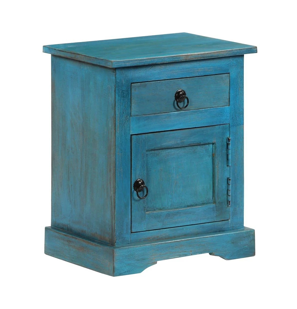 Bedside Table Solid Mango Wood 15.7"x11.8"x19.7" Blue