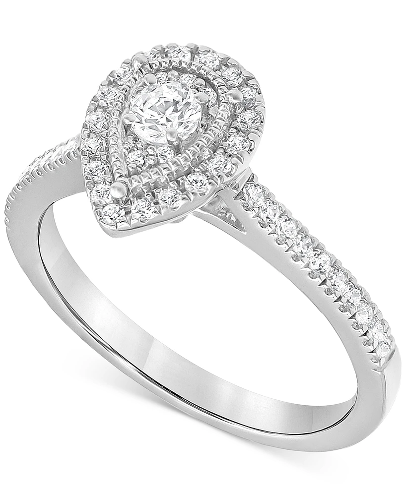 Diamond Pear Halo Engagement Ring (1/2 ct. t.w.) in 14k White Gold