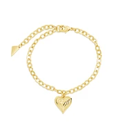 Sterling Forever Silver-Tone or Gold-Tone Beating Heart Charm Bracelet