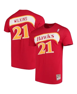 Men's Mitchell & Ness Dominique Wilkins Red Atlanta Hawks Hardwood Classics Team Name and Number T-shirt