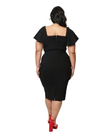 Plus Short Flutter Sleeve Sweetheart Neck Wiggle Dress