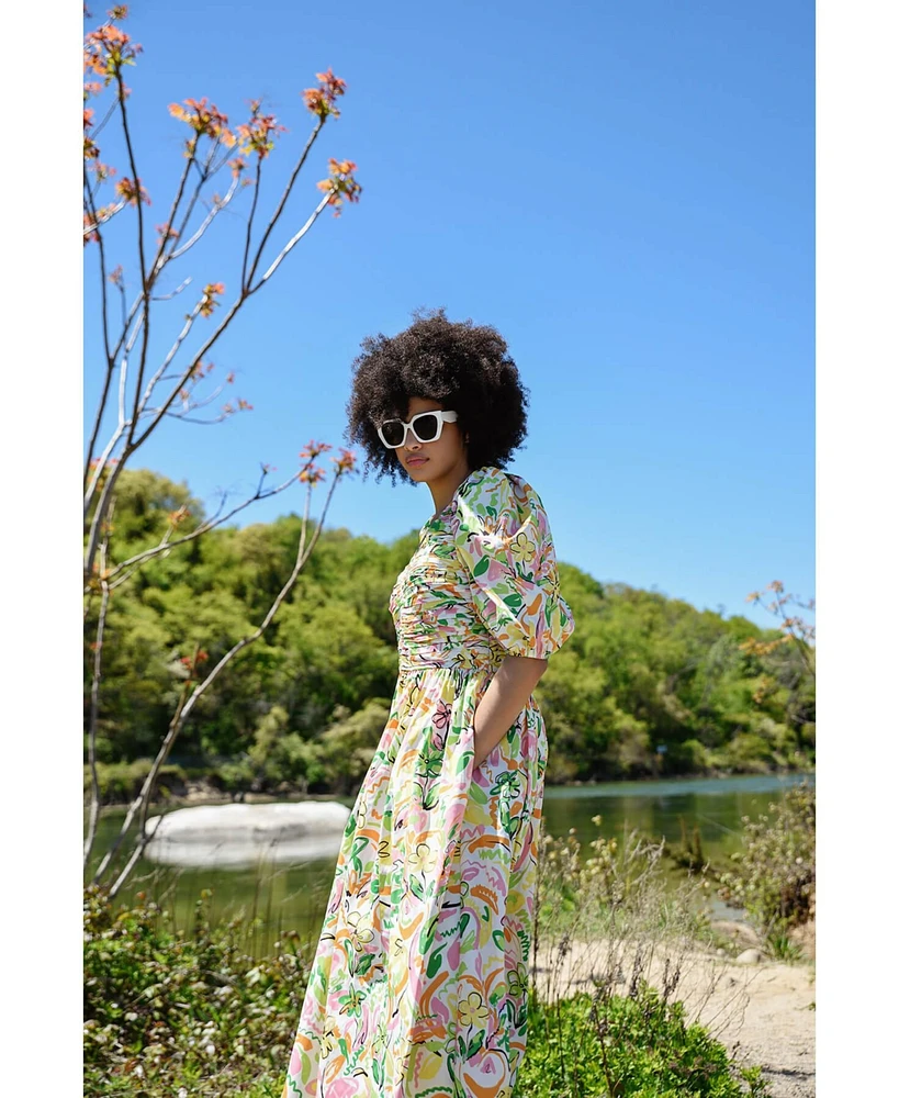 Jessie Zhao New York Wonderland Floral Taffeta Midi Dress