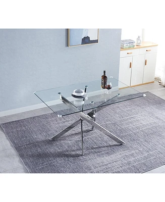 Simplie Fun Modern Glass Table For Dining Room/Kitchen, 0.39" Thick Tempered Glass Top, Chrome Stainless Steel Base