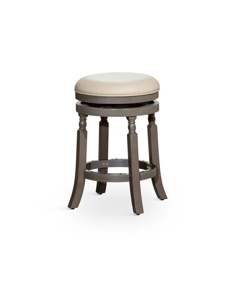 24" Counter Stool, Weathered Gray Finish, French Gray Leather Seat
