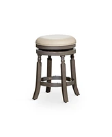 24" Counter Stool, Weathered Gray Finish, French Gray Leather Seat