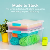 Iris Usa 12 Qt. Large Deep Clip Box, 4 Pack, Clear Plastic Storage Container Bins with Latching Lids, Organizer Solution for Home, Office and Classroo