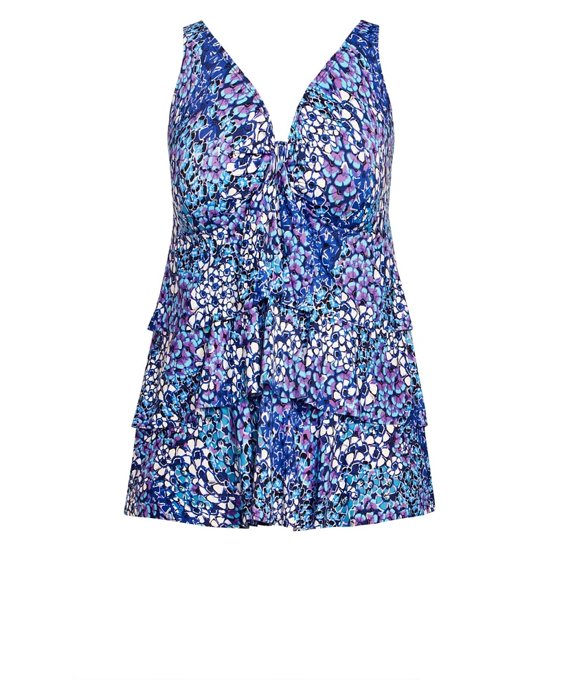 Women's Plus Ruffled Print Tankini Top