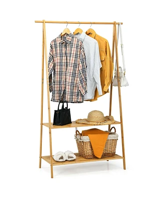 Sugift Bamboo Clothes Hanging Rack with 2-Tier Storage Shelf for Entryway Bedroom