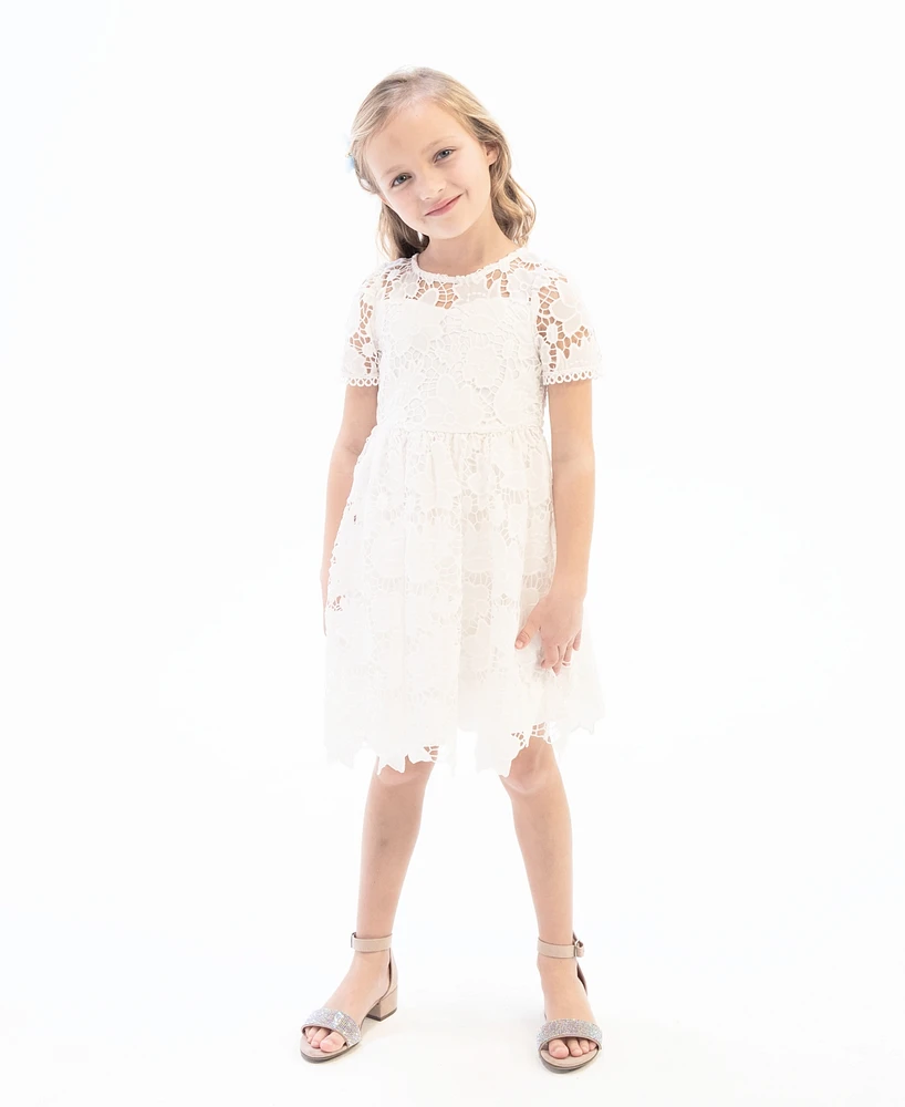 Rare Editions Toddler Girls Illusion Cap Sleeves Burnout Crochet Social Dress