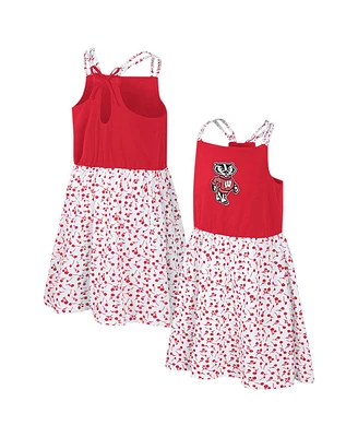 Big Girls Colosseum Red, White Wisconsin Badgers Robin Floral Dress